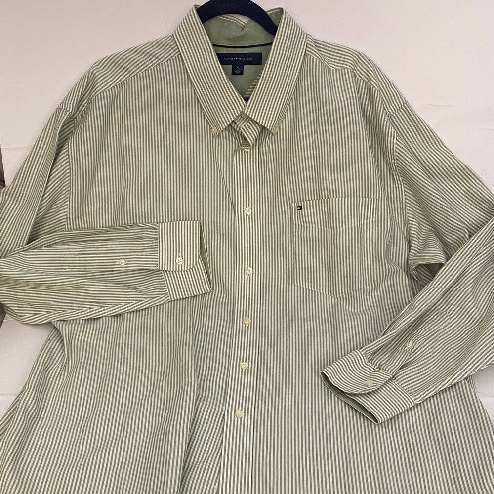 Tommy Hilfiger Olive Striped Men's Shirt - Picture 9 of 9